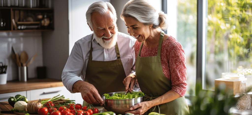 Mature couple eatting a healthy diet to reducess risks of kidney and hearing problems