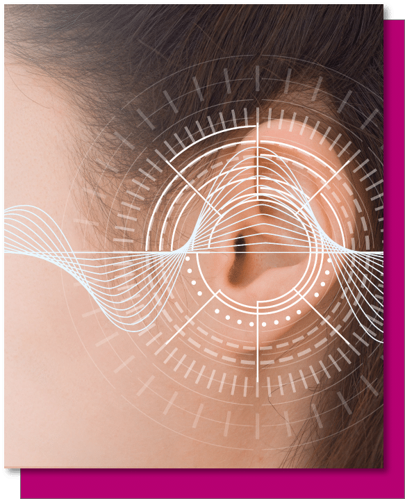 Close up of a woman's ear and sound waves illustration